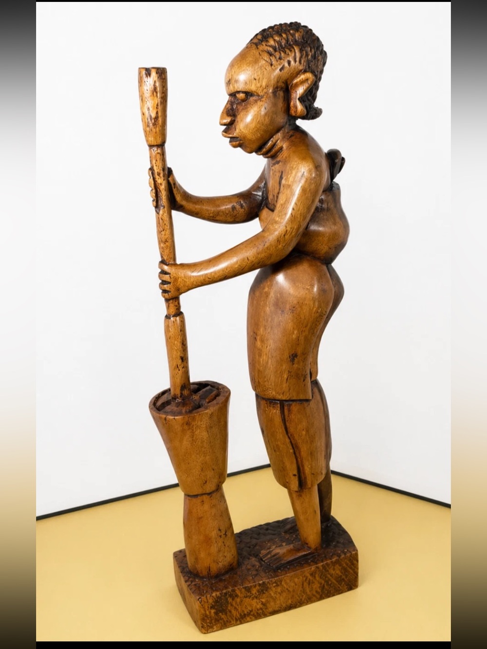 Wooden Statue African Mother & Infant Child-Hand Carved Vintage Wooden Figurine